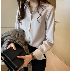 Frühlings-Damenhemd im koreanischen Stil – Neues, lässiges Studentenshirt, modisches, locker sitzendes, langärmeliges Hemd mit vertikalen Streifen