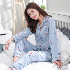 Damen Pyjama für Frühling und Herbst – Dünnes Langarm Pyjama Set aus reiner Baumwolle, Herbst Damen Wochenbett Kleidung, Hausbekleidung Pyjamas