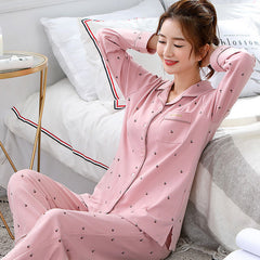 Damen Pyjama für Frühling und Herbst – Dünnes Langarm Pyjama Set aus reiner Baumwolle, Herbst Damen Wochenbett Kleidung, Hausbekleidung Pyjamas
