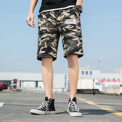 Washed Overalls Camouflage Shorts Men